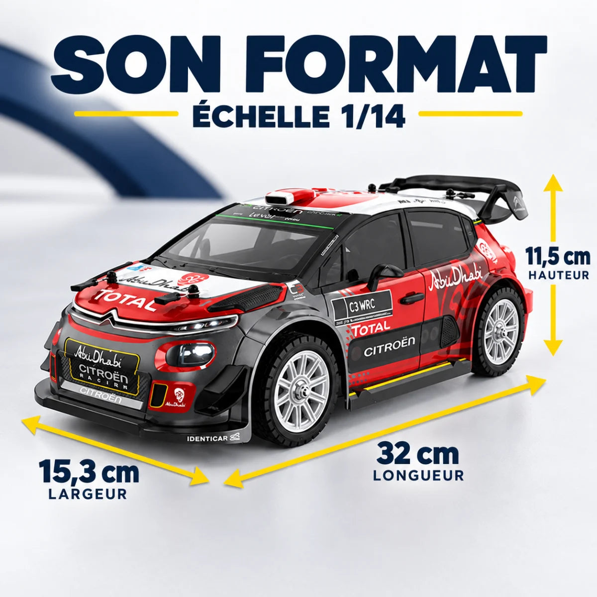 Rally Spark 14 : 32 cm, 15,3 cm, 11,5 cm, échelle 1/14