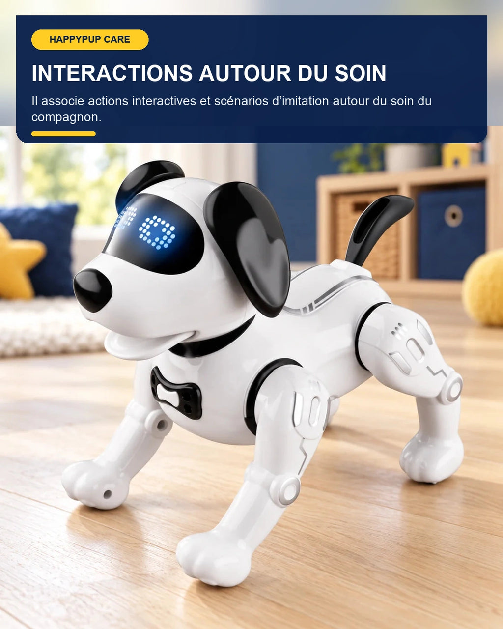 Chien robot interactif avec accessoires – HappyPup Care – fonctionnalité 2 – Gift Mello
