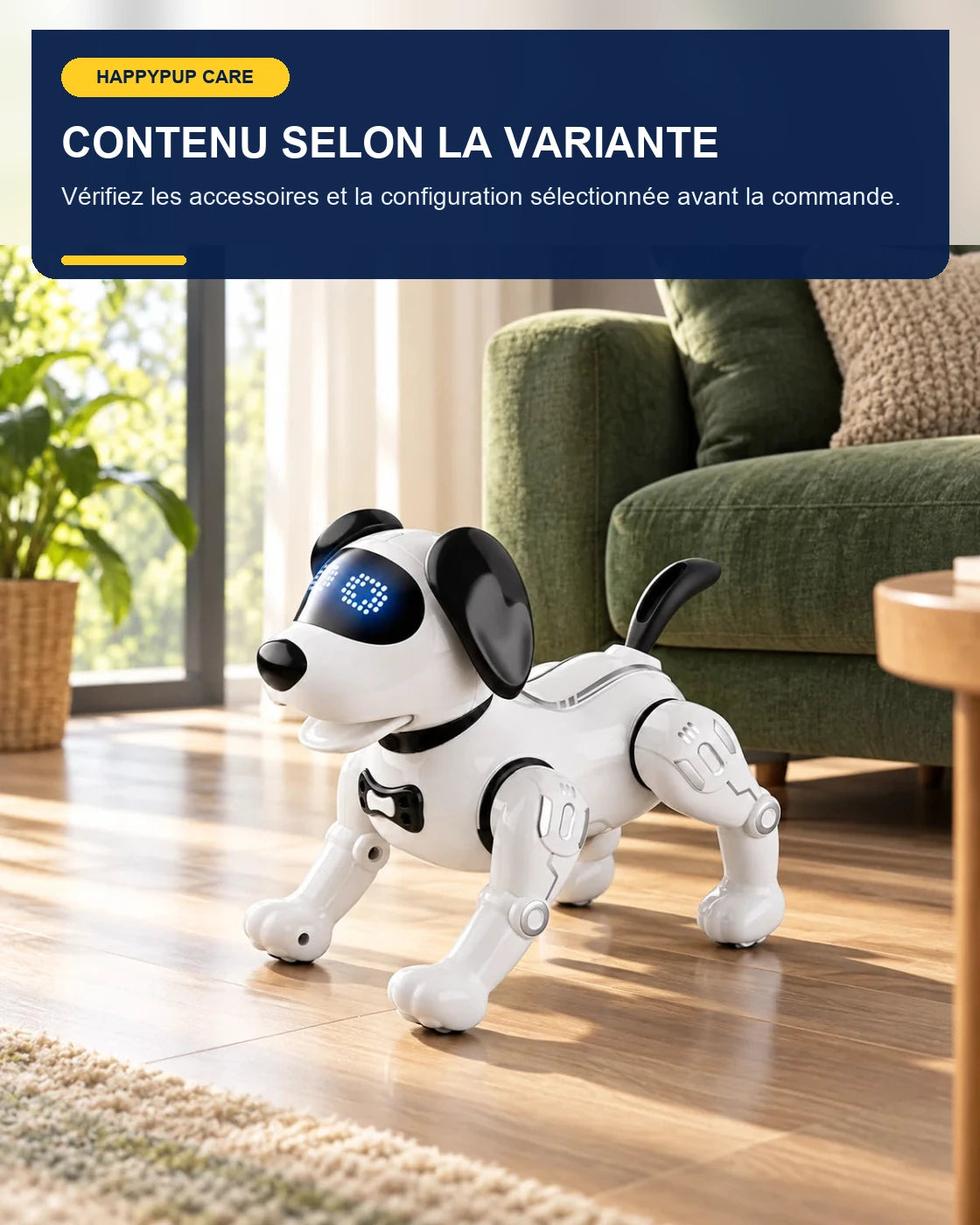 Chien robot interactif avec accessoires – HappyPup Care – fonctionnalité 6 – Gift Mello