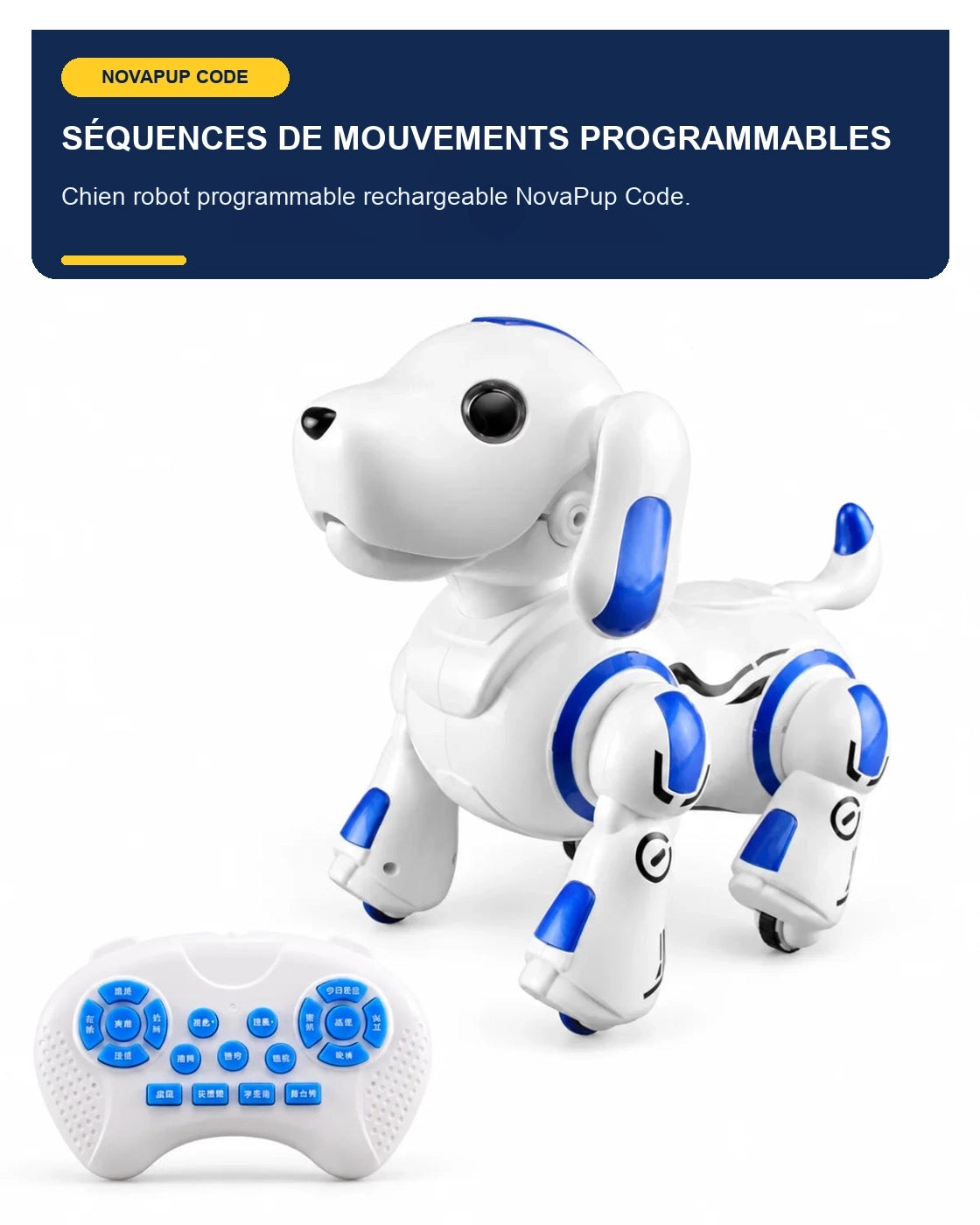Chien robot programmable – NovaPup Code – fonctionnalité 1 – Gift Mello