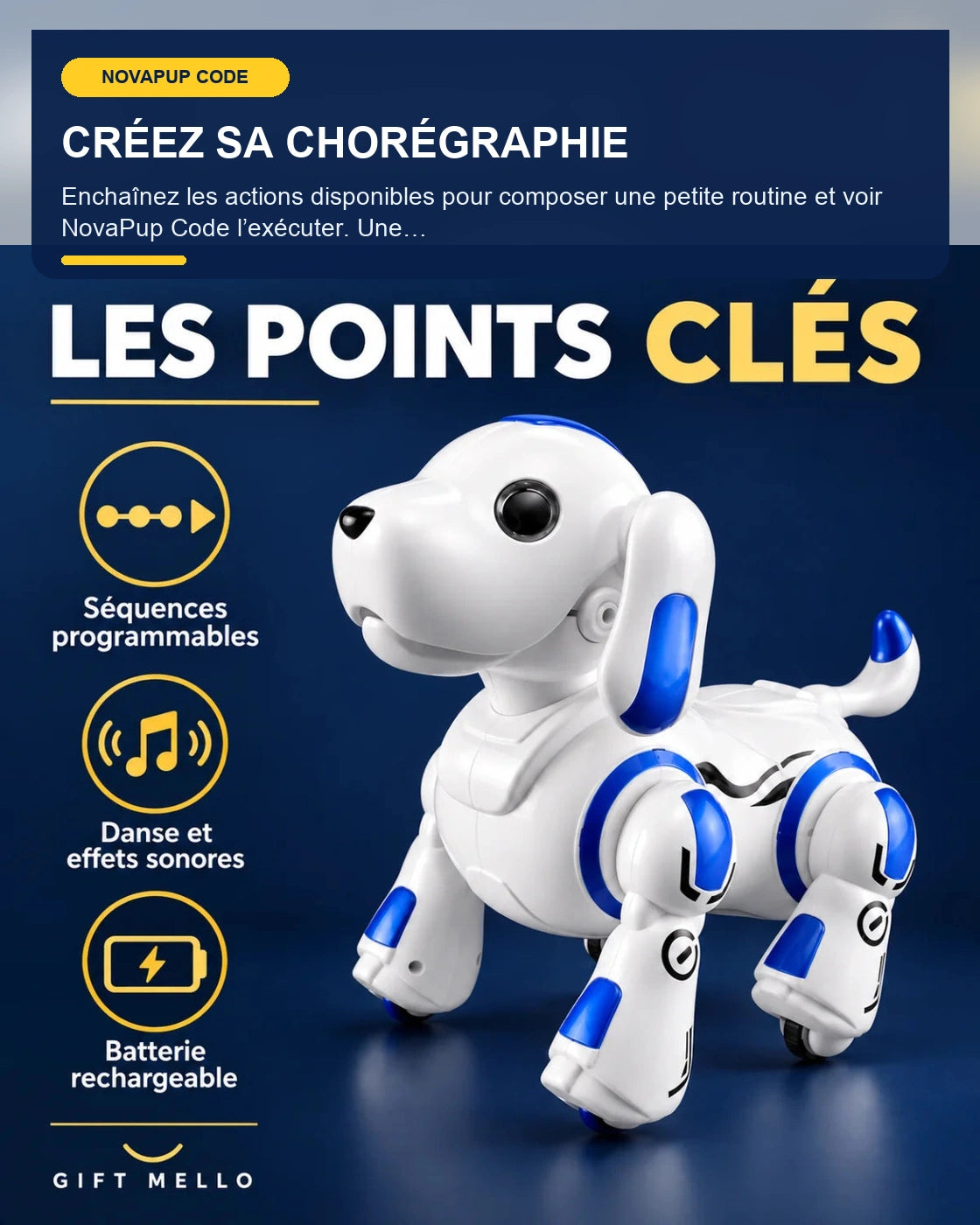 Chien robot programmable – NovaPup Code – fonctionnalité 4 – Gift Mello