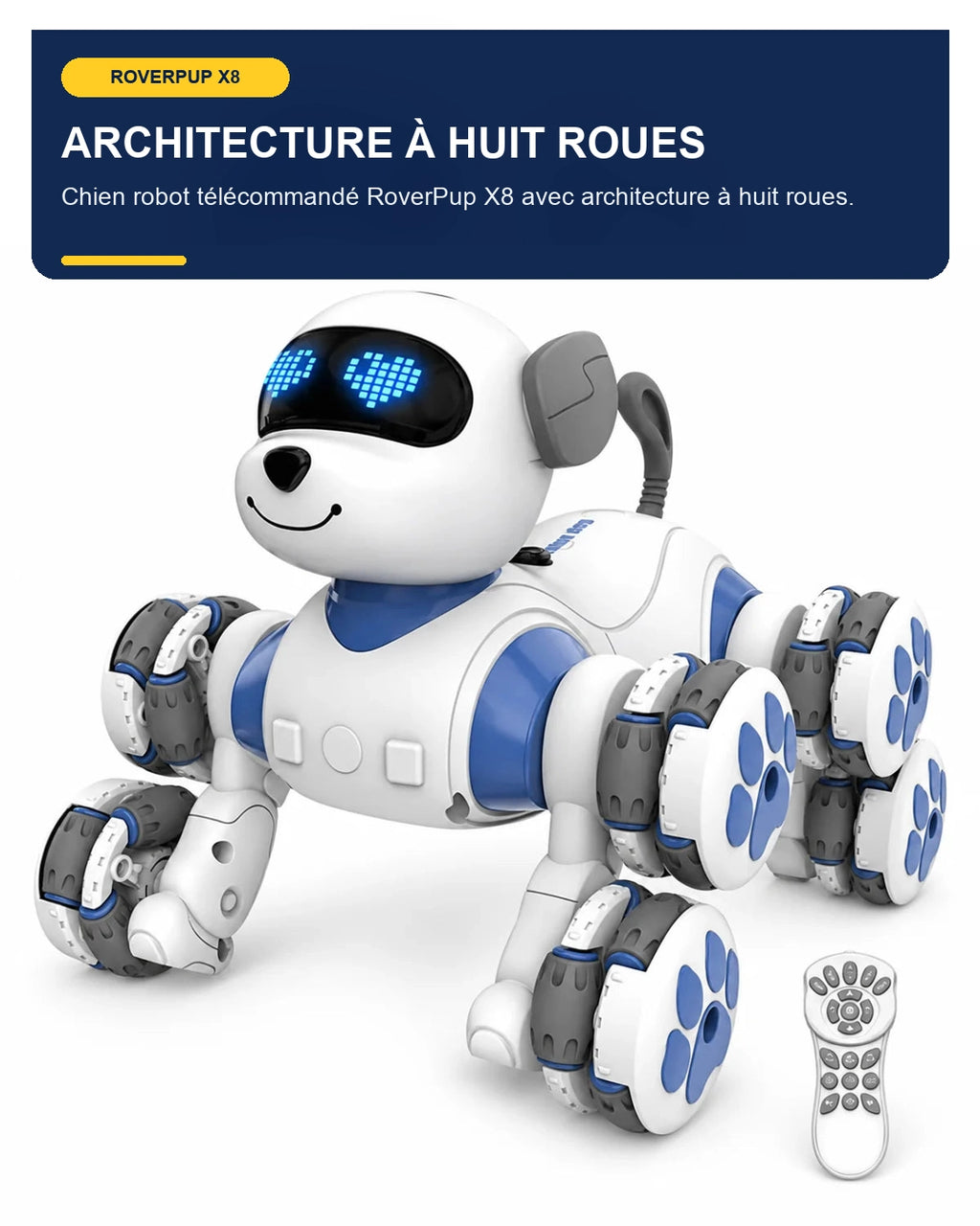 Chien robot télécommandé 8 roues – RoverPup X8 – fonctionnalité 1 – Gift Mello
