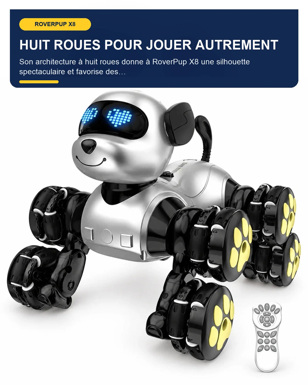 Chien robot télécommandé 8 roues – RoverPup X8 – fonctionnalité 4 – Gift Mello