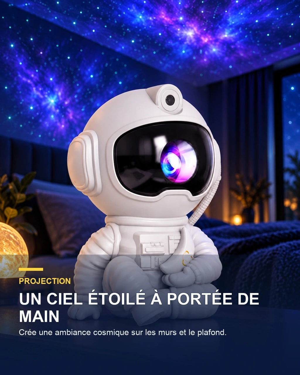 Projecteur ciel étoilé astronaute assis – Orbit Lounge — bénéfice principal — Gift Mello