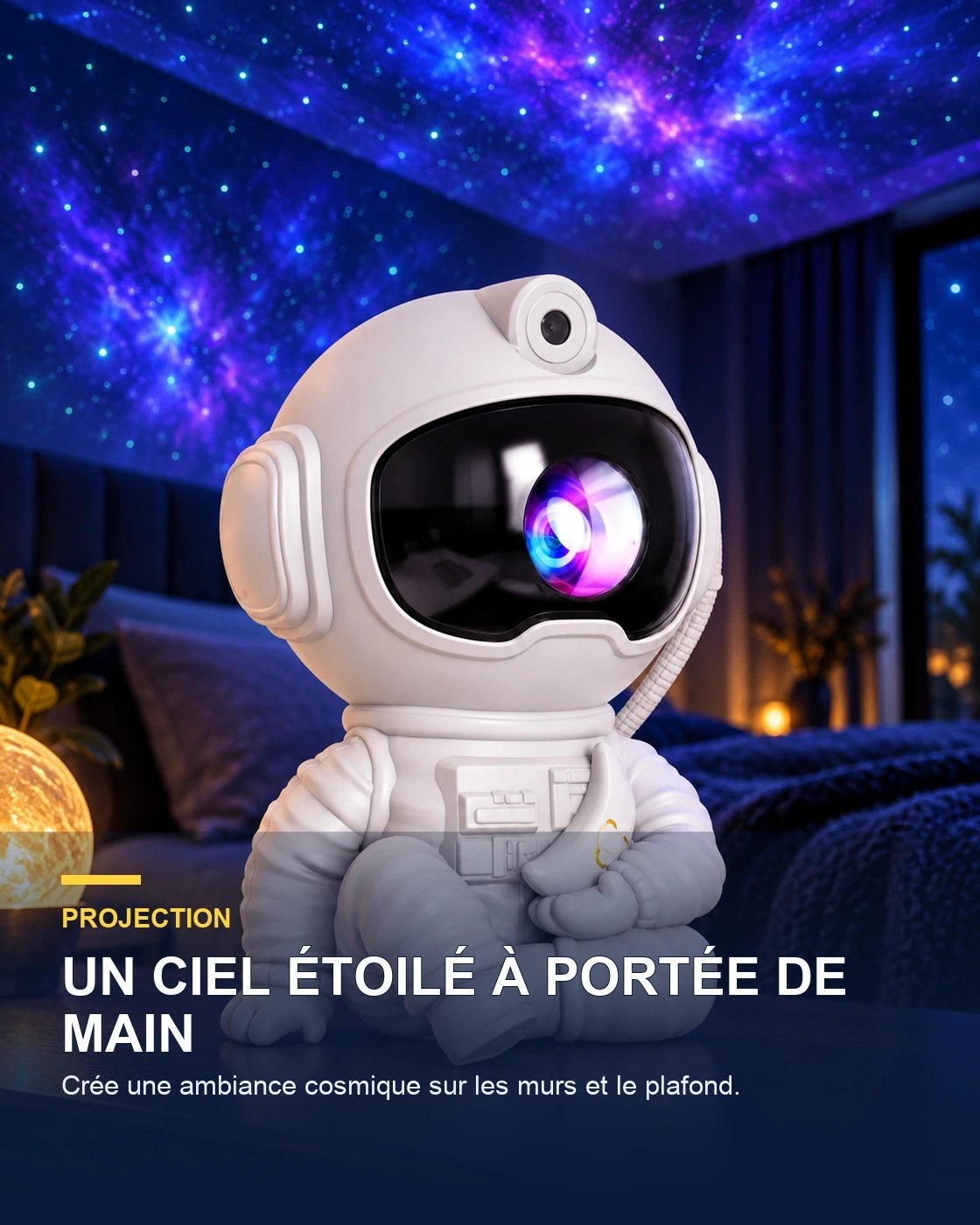 Projecteur ciel étoilé astronaute assis – Orbit Lounge — bénéfice principal — Gift Mello