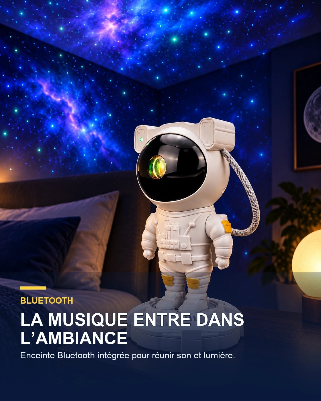 Projecteur ciel étoilé Bluetooth – AstroBeat — fonction clé — Gift Mello