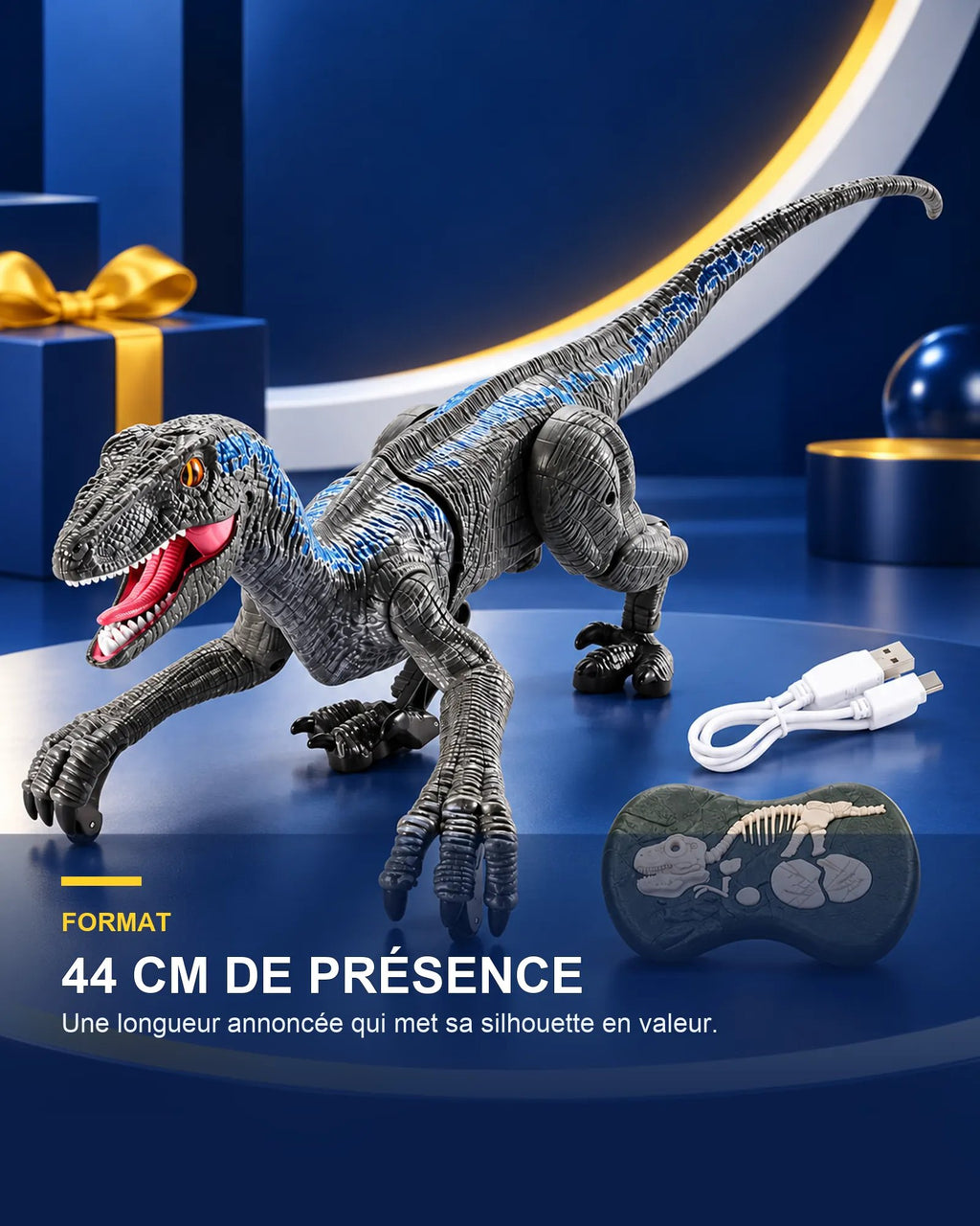 Vélociraptor télécommandé 44 cm – Raptor Strike 44 — bénéfice principal — Gift Mello