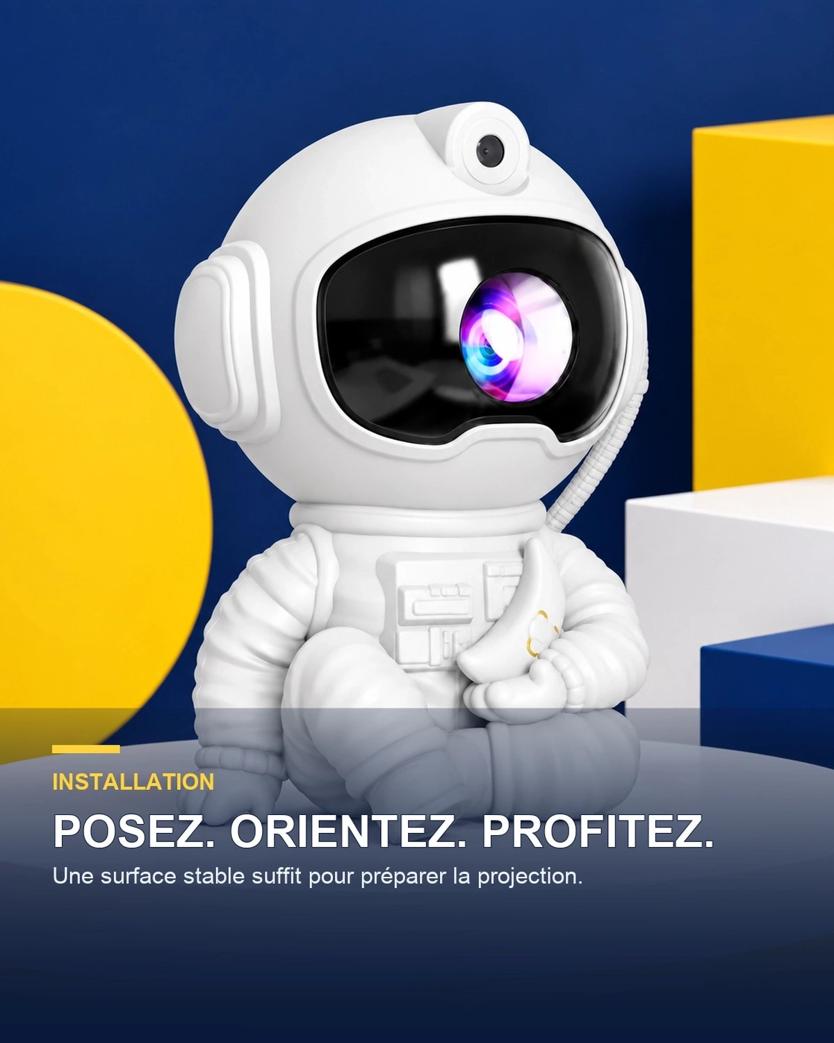 Projecteur ciel étoilé astronaute assis – Orbit Lounge — mise en place — Gift Mello