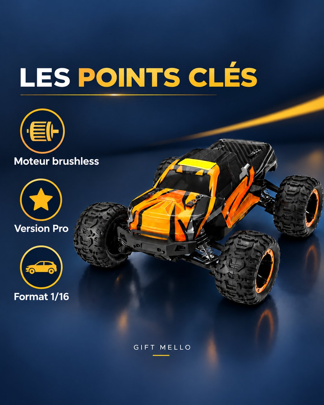 Voiture télécommandée tout-terrain 1/16 – Titan Rush S16 — caracteristiques — Gift Mello