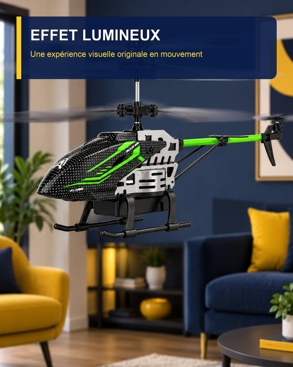 Hélicoptère télécommandé lumineux – Nova Rotor J8 – mise en situation – Gift Mello