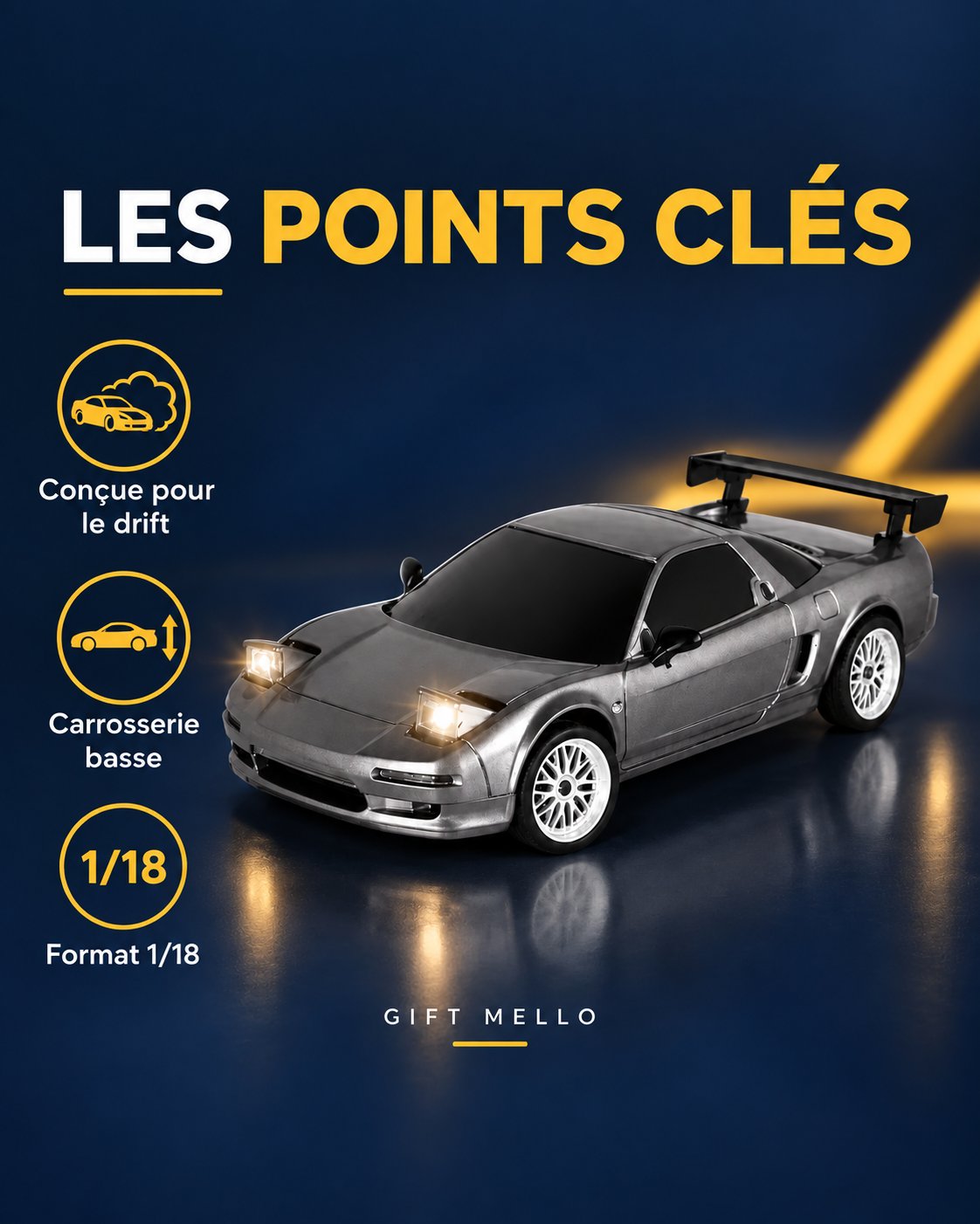 Voiture télécommandée drift 1/18 – Neon Slide 18 — caracteristiques — Gift Mello