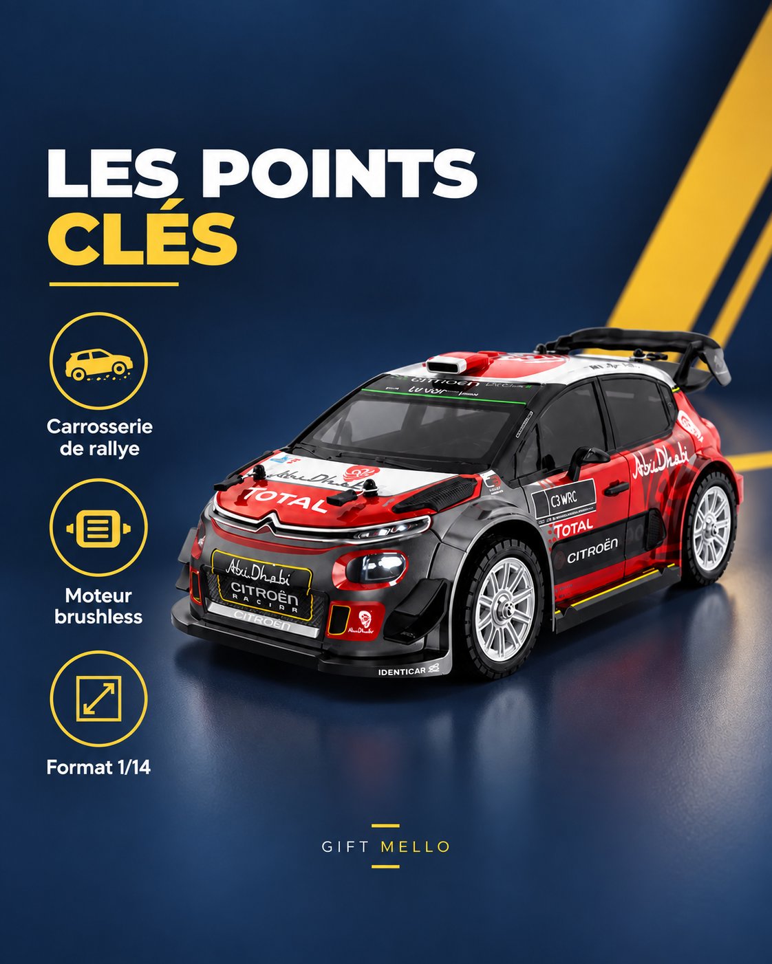 Voiture télécommandée rallye 1/14 – Rally Spark 14 — caracteristiques — Gift Mello