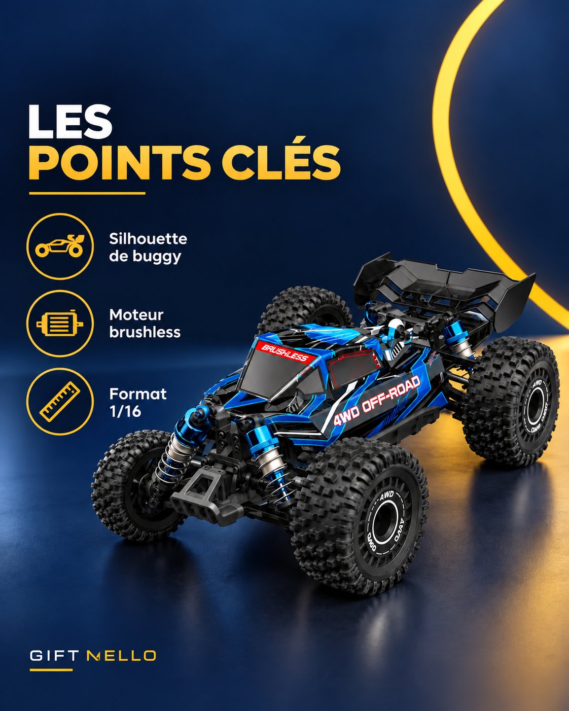 Voiture télécommandée tout-terrain 1/16 – Rocket Trail 16 — caracteristiques — Gift Mello