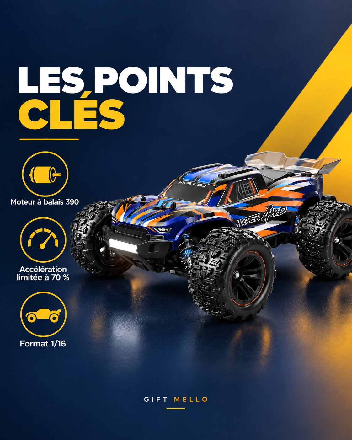 Voiture télécommandée tout-terrain 1/16 – Pulse Runner 16 — caracteristiques — Gift Mello