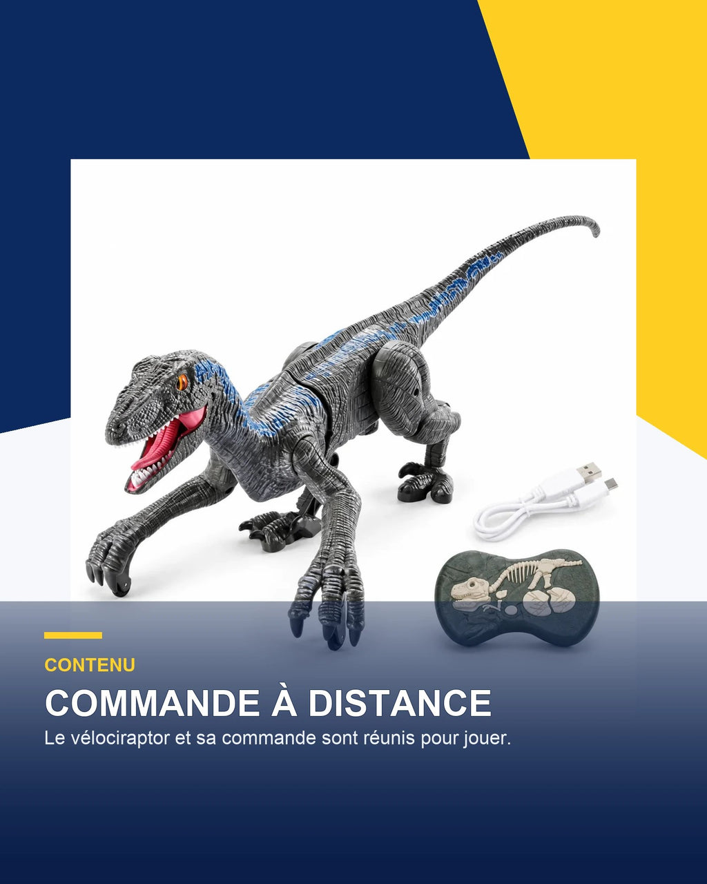 Vélociraptor télécommandé 44 cm – Raptor Strike 44 — contenu et imagination — Gift Mello