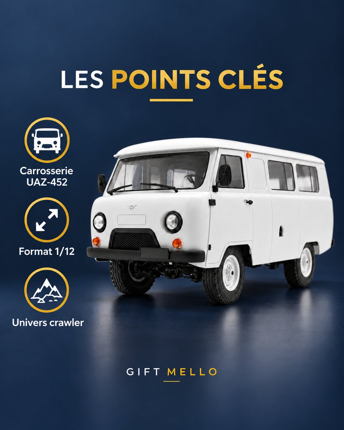 Voiture télécommandée crawler 1/12 – Retro Trail 12 — caracteristiques — Gift Mello