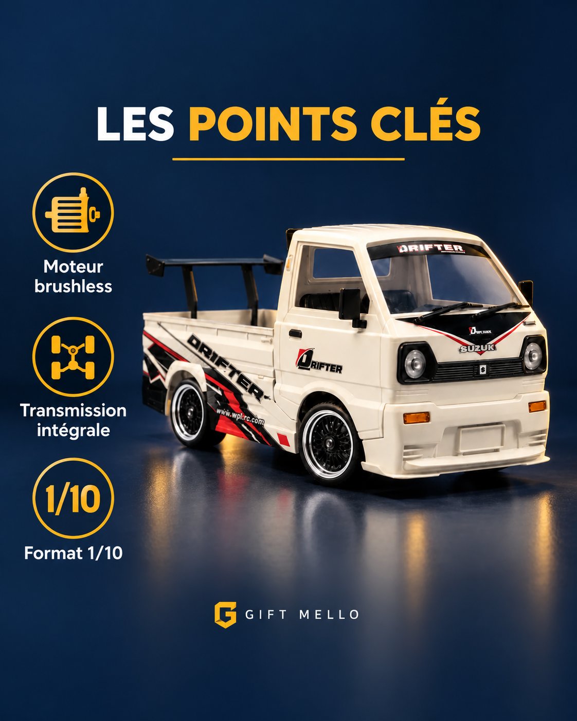 Voiture télécommandée drift 1/10 – Neon Drift 10 — caracteristiques — Gift Mello