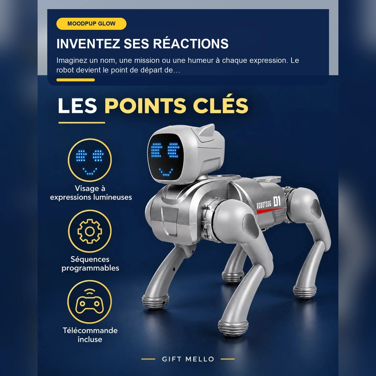 Chien robot interactif lumineux – MoodPup Glow — fonctionnalité 2