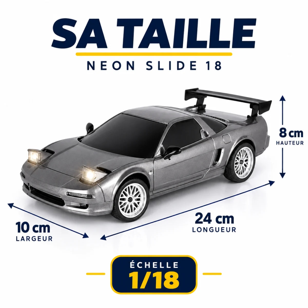 Neon Slide 18 : 24 cm, 10 cm, 8 cm, échelle 1/18