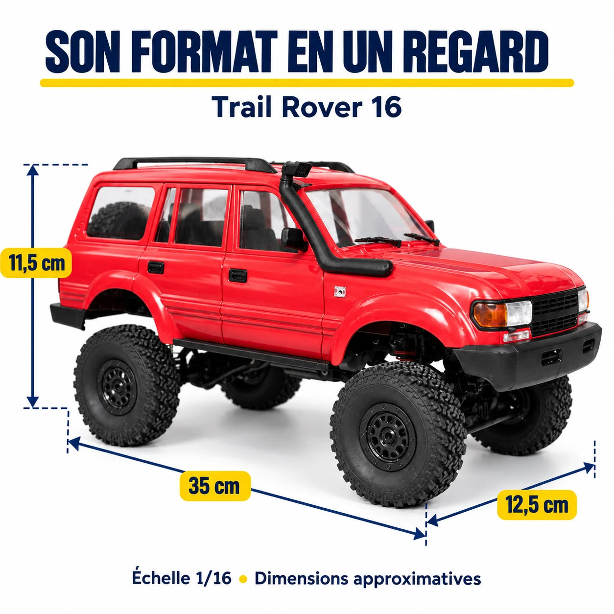 Trail Rover 16 : 35 cm, 12,5 cm, 11,5 cm, échelle 1/16