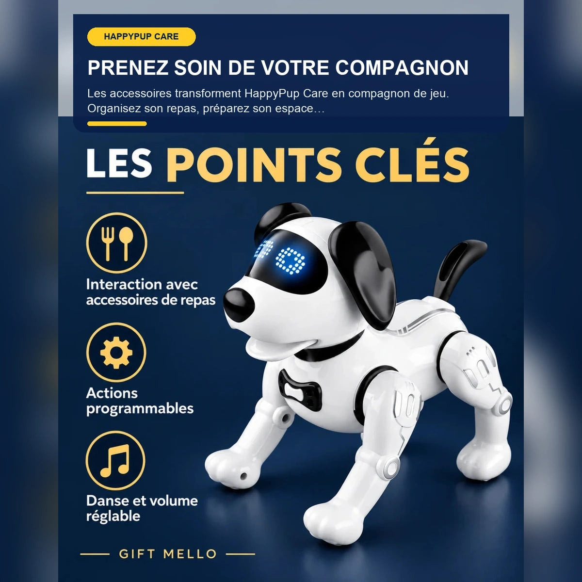 Chien robot interactif avec accessoires – HappyPup Care — fonctionnalité 1