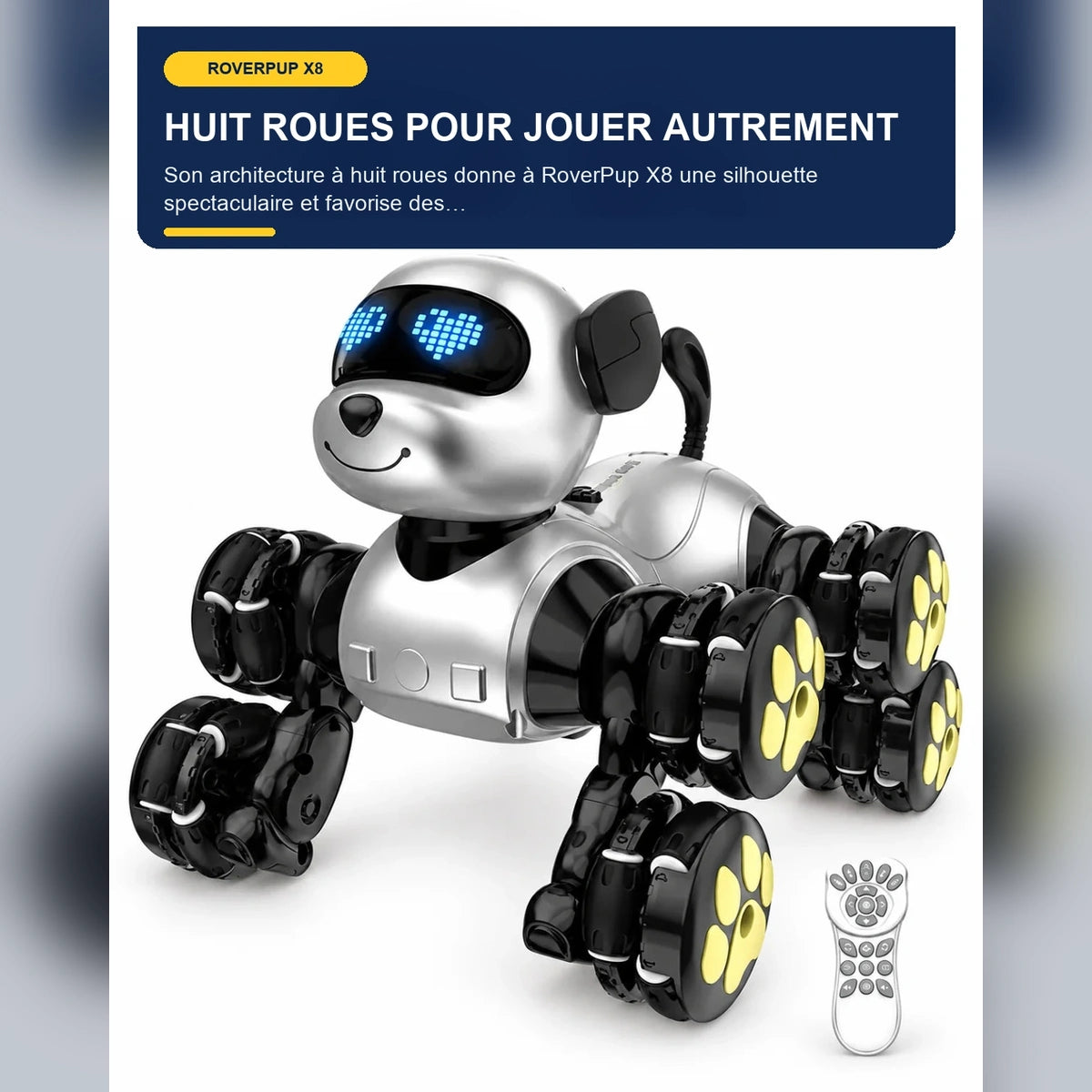 Chien robot télécommandé 8 roues – RoverPup X8 — fonctionnalité 1