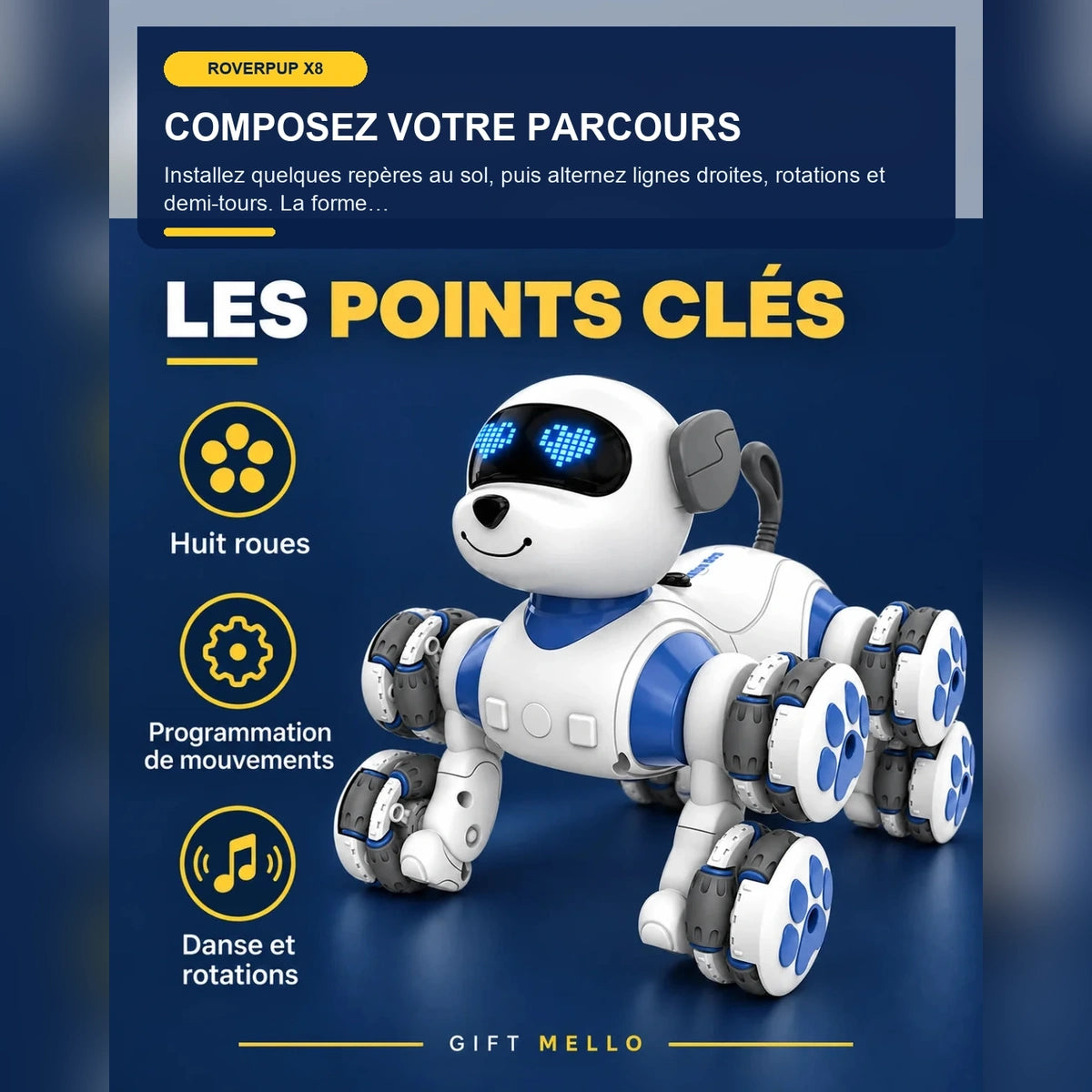 Chien robot télécommandé 8 roues – RoverPup X8 — fonctionnalité 2