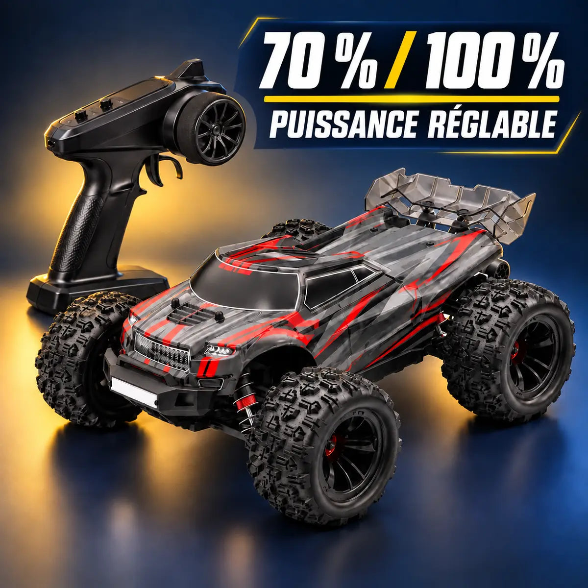 Storm Runner 16 et radiocommande T3B avec réglage des gaz à 70 ou 100 pour cent